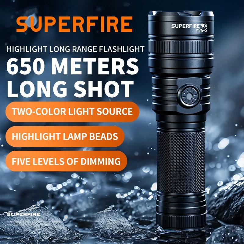 SUPERFIRE Y26-S   ,    , 600m Ÿ LED ġ, USB-C  , ߿ ķ
